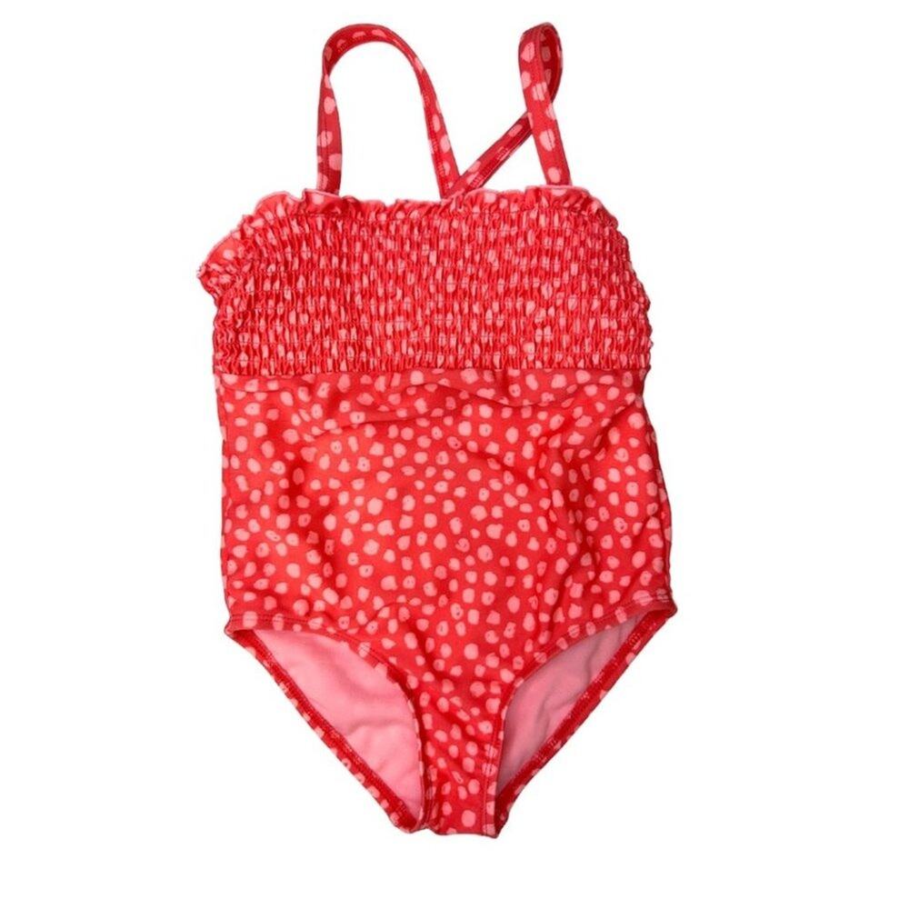 Cat & Jack Smocked Polka Dot One Piece Orange Swimsuit 4T